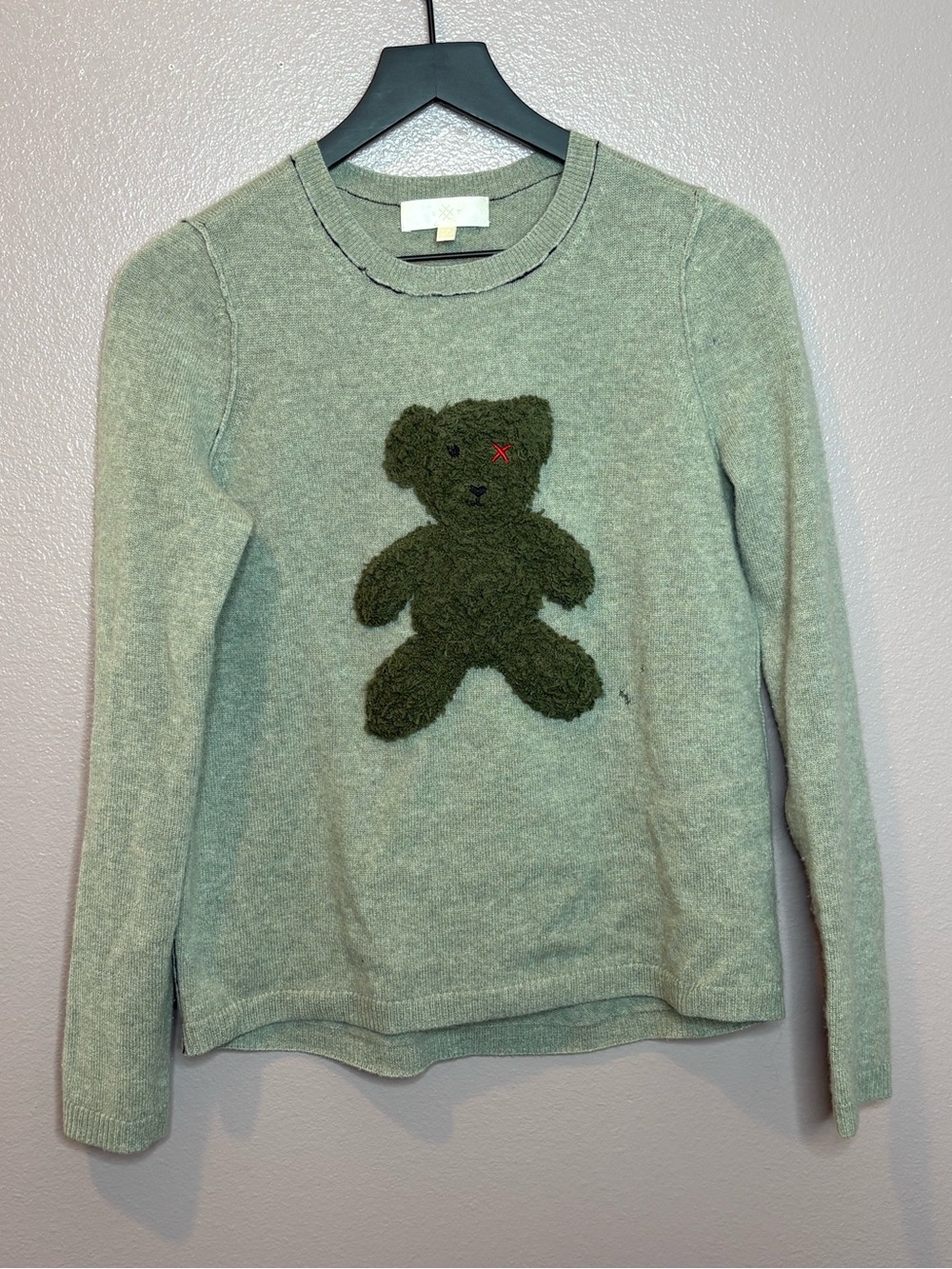 Kids Green Teddy Bear Crewneck Sweater